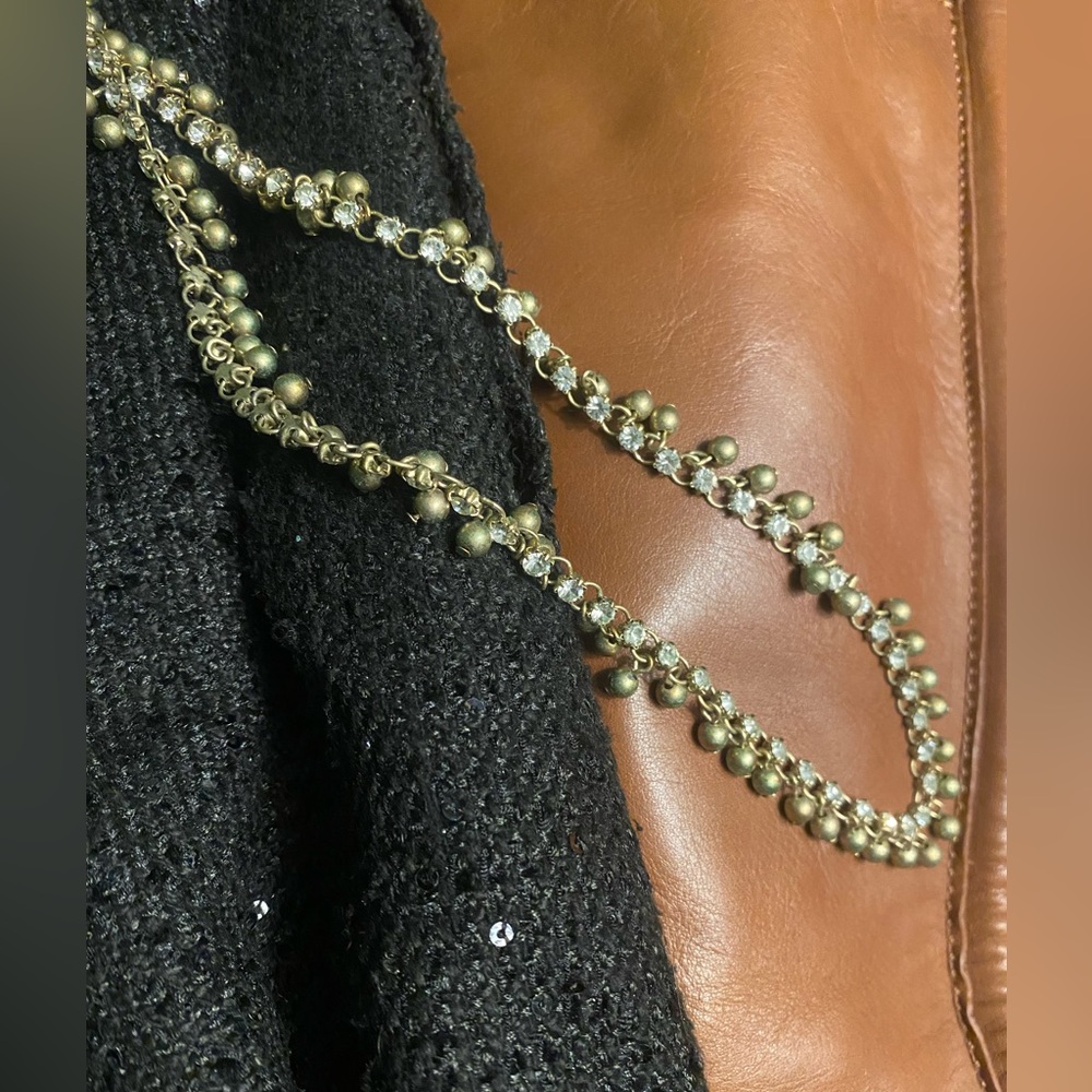 J.CREW RUSTIC GOLD WHITE BEAD RHINESTONES LONG GLAM RETRO LONG Necklace RARE LUX